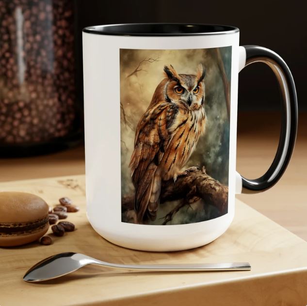Great Horned Owl Vintage Birds Coffee Mug