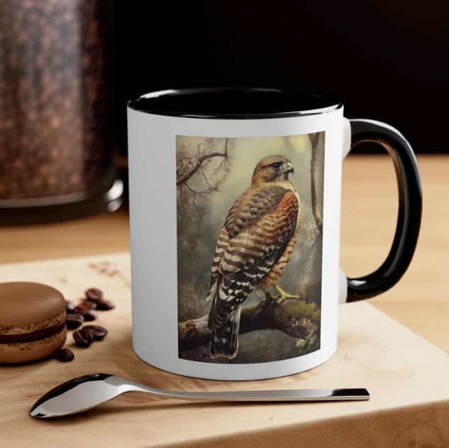Red Shouldered Hawk Vintage Birds Coffee Mug