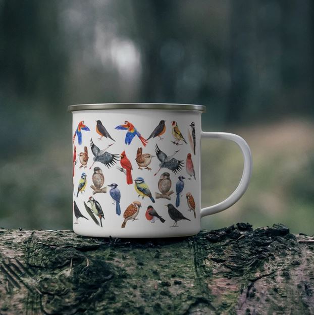 Vintage Birds Enamel Camping Mug